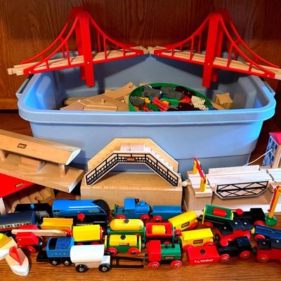 Large Grouping Of Vintage Brio Wooden Trains (150+ Pieces) With Track, Cars, Figures, Etc