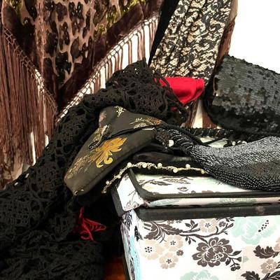 Beaded and Silk Bags, Crocheted Shawls, Velvet Accessories with Laura Ashley Box