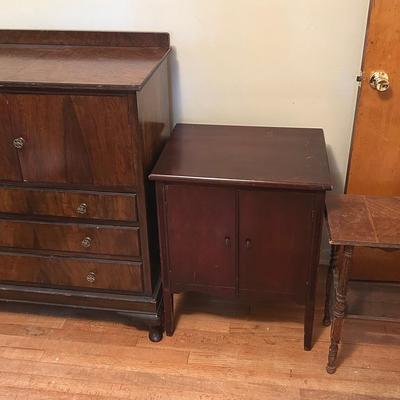 Mahogany Dresser, Record Cabinet & Side Table