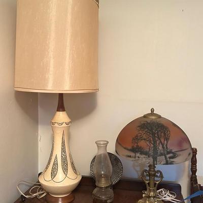 Vintage Quartite, Reverse Painted Glass & Eagle Oil Lamps