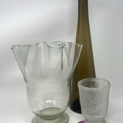 Fenton Frosted Glass And Talk Gray Green Tall Vase