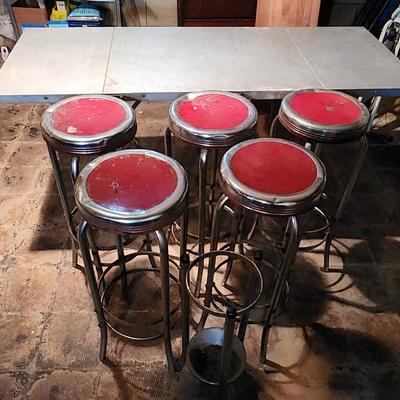 Retro Diner Stools, Vintage Folding Metal Table And Metal Smoking Stand