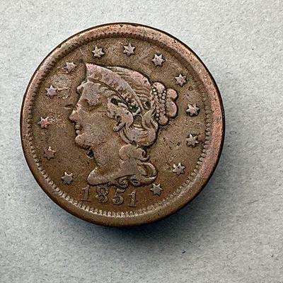 1851 Braided Hair Large Cent