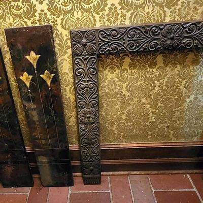 Antique Fireplace Metal Surround, Marble Cut Piece And Other Stone Cuts