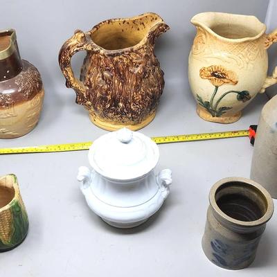Antique Pottery - Pitchers, Tureen & Stoneware Crocks