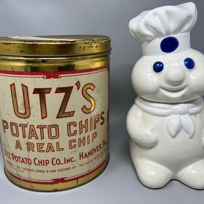 1960's Utz Potato Chip can & Pillsbury Dough Boy Cookie jar