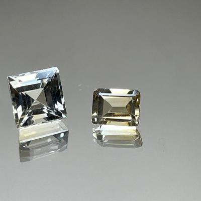 Citrine -Emerald Cut 1.55 CT 8x6mm & Lemon Quartz Princess Cut 3.95 CT 9x9mm - White Wine Color Play