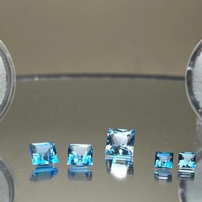 Blue Zircon Princess Cuts 6.55 CTTW, 4x4mm to 8x8mm - White Sands Sea Blue