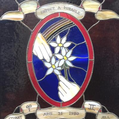Stained Glass Artful Commemorative “Expect A Miracle” - Framed with Light Capability