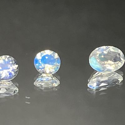 Blue Sheen Rainbow Moonstone Pair of 5mm Rounds, 7x5mm Oval - Blue Magic