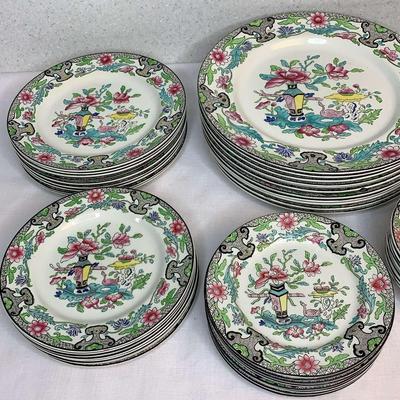 Antique Masons Patent Ironstone China Colorful Oriental Pheasant China -Dinner