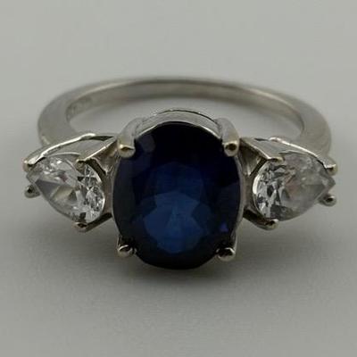 Sterling Silver 2.5 Carat Oval Blue Sapphire Ring