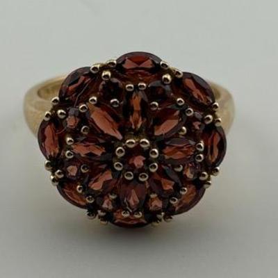 10k Yellow Gold Garnet Cluster Ring