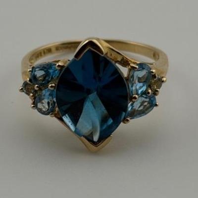 10k Yellow Gold 4 Carat Blue Topaz Modernist Ring