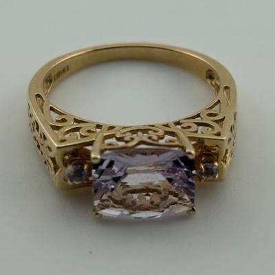 10k Yellow Gold 2 Carat Amethyst Filigree Ring