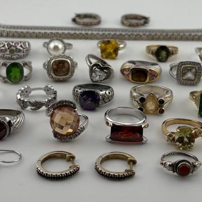 Large Assortment of Sterling Silver Rings & More
