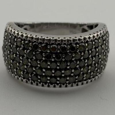 Sterling Silver Green Diamond Pave Ring