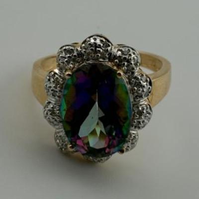 14k Yellow Gold 5 Carat Oval Mystic Topaz Ring