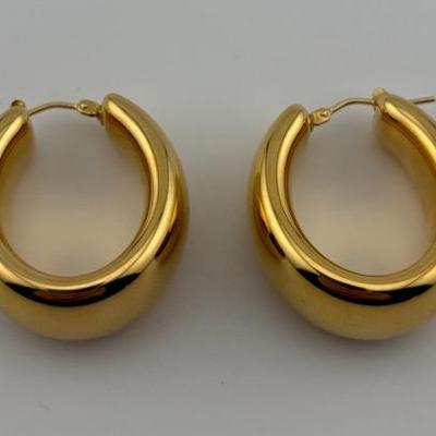 14k Yellow Gold Elongated Hoop Earrings (Filled)