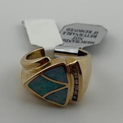 14k Yellow Gold Opal & Diamond Ring