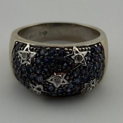 14k White Gold Blue Sapphire Star Ring