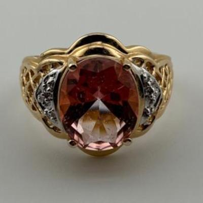 14k Yellow Gold 4 Carat Pink Topaz Ring