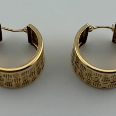 Pair of 14k Yellow Gold Etched Hoop Earrings