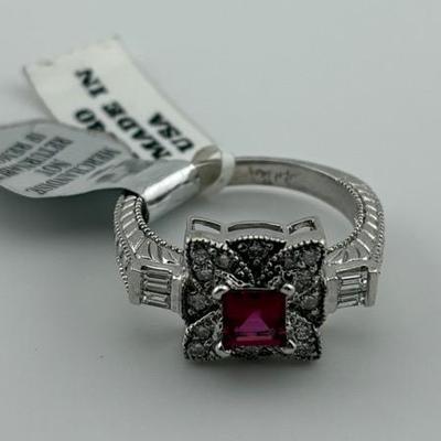 14k White Gold Pink Rhodolite Garnet & Diamond Ring