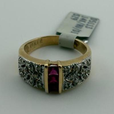14k Yellow Gold Ruby & Diamond Ring