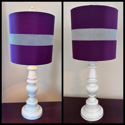 Pair Of White And Purple Table Lamps