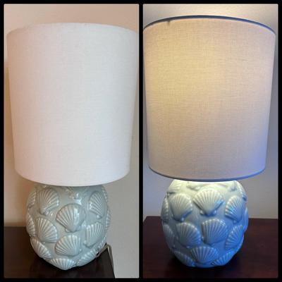 Pair Of Sage Green Shell Lamps