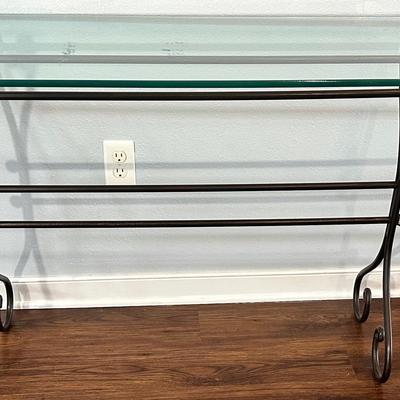 Glass Top Wrought Iron Console Style Table