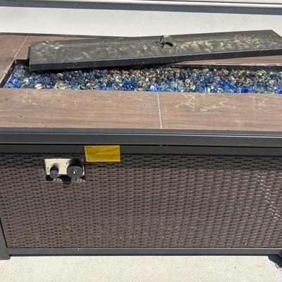 Rectangle Wicker Propane Fire Pit, Tank & Cover