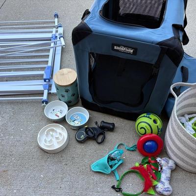 Assorted Pet Supplies-Gate, Collapsible Crate, Bowls, Toys