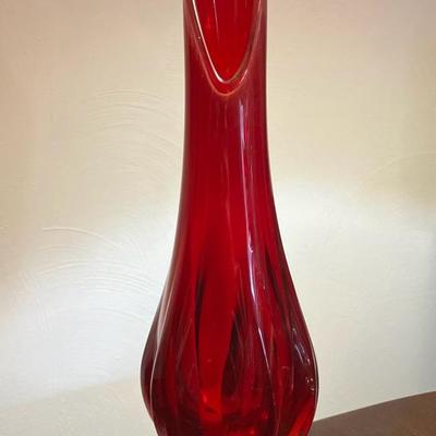 17" Amberina Art Glass Swung Vase