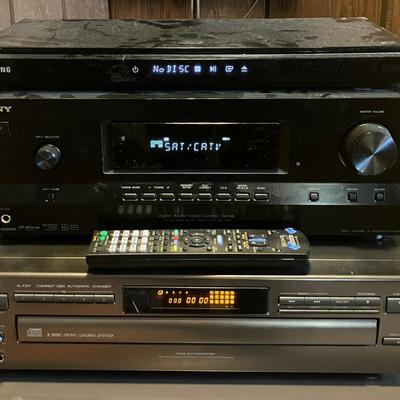 JVC XL-F207TN CD Player, Sony AV Receiver STR-DH520, and Samsung Blu-Ray Disc Player