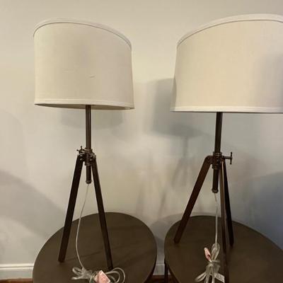 Metal Tripod Lamps - Dark Gold Tone - Adjustable Height