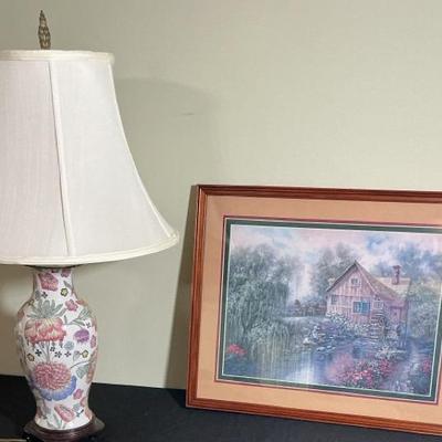 Chinoserie Table Lamp And Picture 