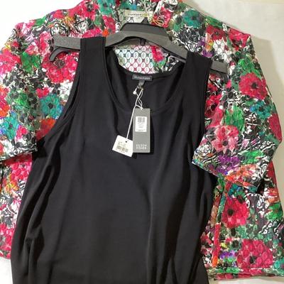 Eileen Fisher Black Tank & Caroline Rose Mesch Overcoat, (2 Piece Set)
