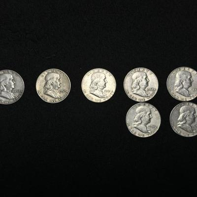 1952-1963 90% Silver Franklin Half Dollars with Denver Mint Mark Lot of 7