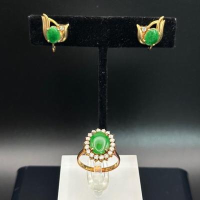 14K Gold Green Stone and Diamond Ring & Screw-On Earring Set – Koehler’s Jewelers