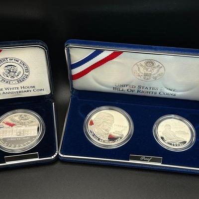 1992 White House Silver Dollar (W Mint) & 1993 Bill of Rights 2-Coin Proof Set (S Mint)- Lot K