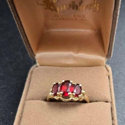 14K Yellow Gold Ring with Red Garnet Stones