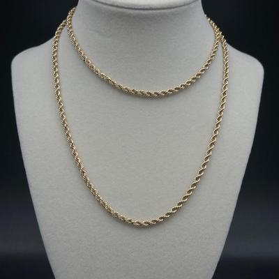 14K Gold Rope Chain Necklace - 30" Long, Stamped