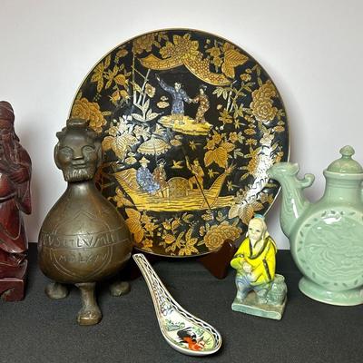 Asian Collectibles & Bronze Aquamanile Ewer – 6 Items