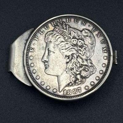 Sterling Silver Money Clip with 1887 Morgan Silver Dollar