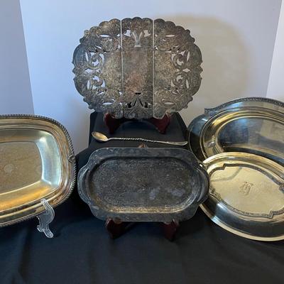 Lot of 6 Vintage Silver-Plated Serving Trays – Mixed Styles & Makers