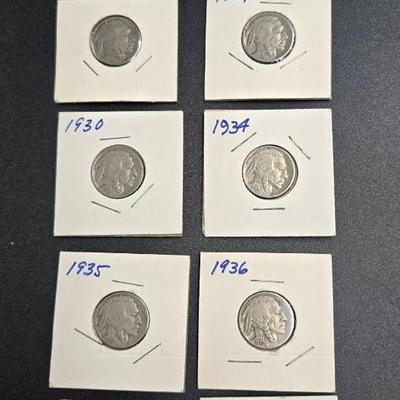 Lot of 10 Buffalo Nickels (1920–1937, Includes 1929-S)