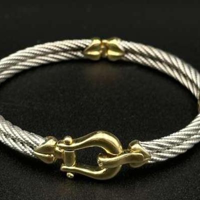 Silver Cable-Style Bracelet with 14k Gold Clasp