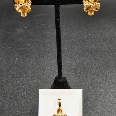 14KT Gold Floral Jewelry Set with Citrine Stones